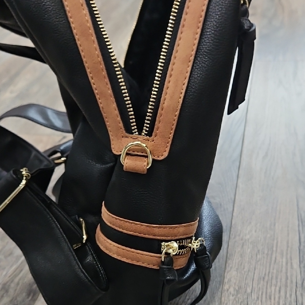 Steve Madden Leather Black and Tan Women's Backpack - Picture 9 of 12
